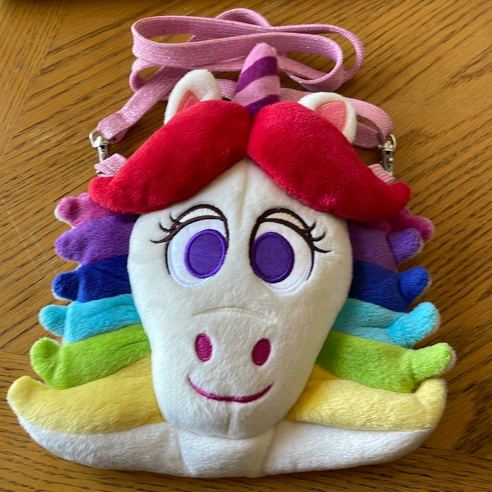 Disney Parks Inside Out Rainbow Unicorn Plush Purse Crossbody Strap